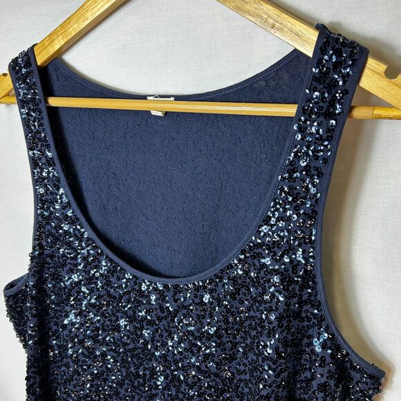 J. Crew Women's Navy Blue All Over Sequined Scoop Neck Tank Top Size L - Picture 4 of 11